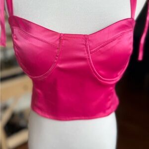 Pretty Garbage Y2K Vibrant Pink Satin Bustier Top- Large